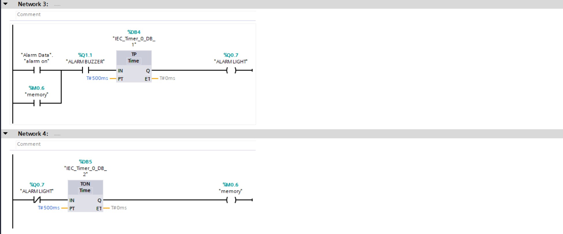 TIA Portal ladder logic showing motion control function blocks